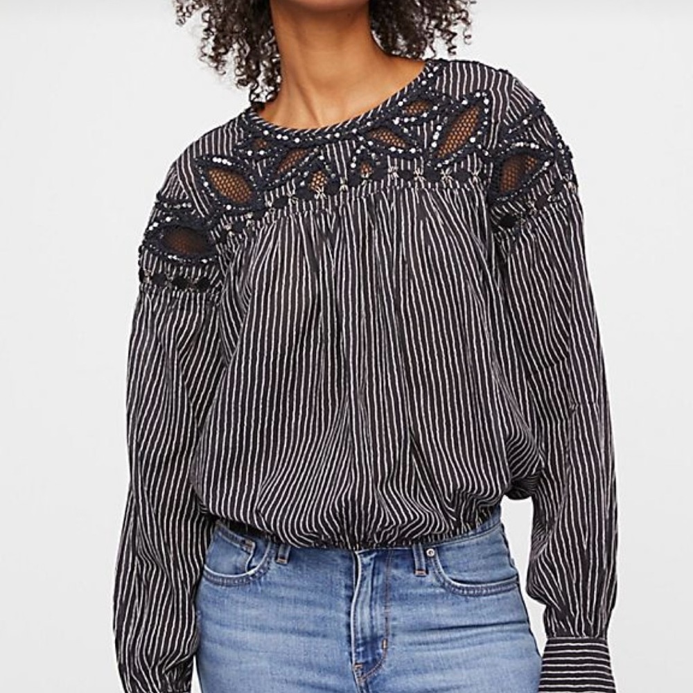 Free People Dream Away embroidered blouse. Size Large